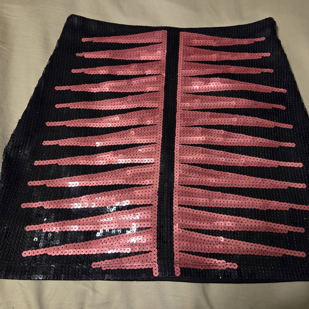 Bebe Black and Pink Sequin Mini Skirt